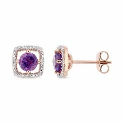 Stella Grace 10k Rose Gold Amethyst & Diamond Accent Frame Earrings