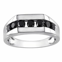 Stella Grace Men's Sterling Silver 1 Carat T.W. Black Diamond Channel Set Ring