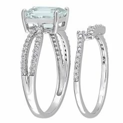 Stella Grace 14k White Gold Aquamarine & 1/3 Carat T.W. Diamond Split Shank Engagement Ring Set -Stella Grace Sales unnamed file 4774