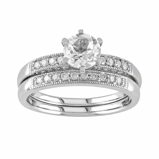 Stella Grace Lab-Created White Sapphire And Diamond Engagement Ring Set In 10k White Gold (1/3 Ct. T.W.) 1 Stella Grace Lab-Created White Sapphire And Diamond Engagement Ring Set In 10k White Gold (1/3 Ct. T.W.)