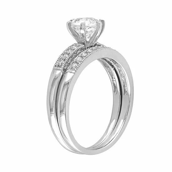 Stella Grace Lab-Created White Sapphire And Diamond Engagement Ring Set In 10k White Gold (1/3 Ct. T.W.) 2 Stella Grace Lab-Created White Sapphire And Diamond Engagement Ring Set In 10k White Gold (1/3 Ct. T.W.) - Image 2