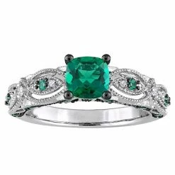 Stella Grace 10k White Gold Lab-Created Emerald & Diamond Accent Vintage Engagement Ring