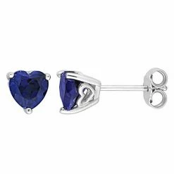 Stella Grace Sterling Silver & Gemstone Heart Stud Earrings Created Blue Sapphire -Stella Grace Sales unnamed file 479