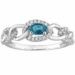 Stella Grace 10k White Gold London Blue Topaz & 1/8 Carat T.W Diamond Oval Link Ring