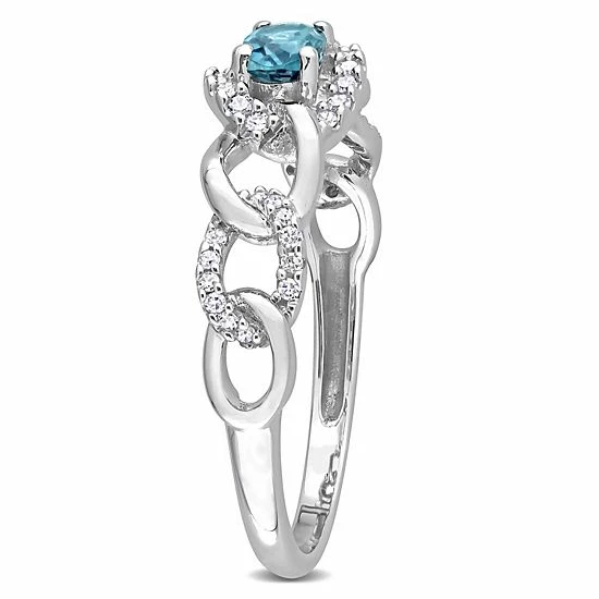 Stella Grace 10k White Gold London Blue Topaz & 1/8 Carat T.W Diamond Oval Link Ring 2 Stella Grace 10k White Gold London Blue Topaz & 1/8 Carat T.W Diamond Oval Link Ring - Image 2