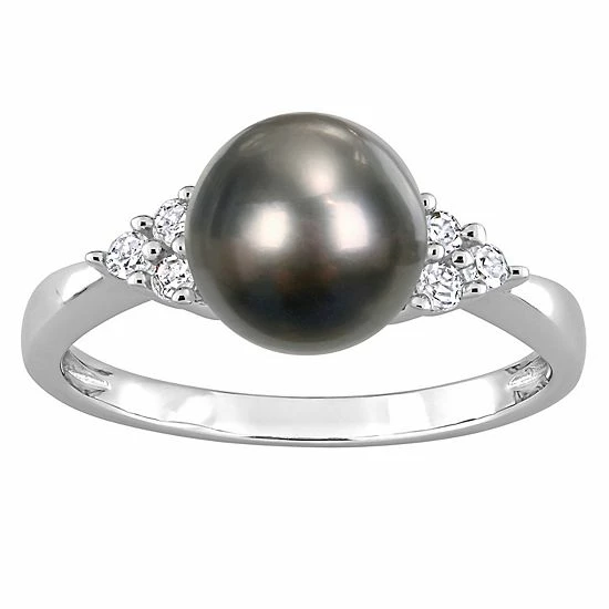 Stella Grace Sterling Silver Tahitian Cultured Pearl & 1/8 Carat T.W. Diamond Ring 1 Stella Grace Sterling Silver Tahitian Cultured Pearl & 1/8 Carat T.W. Diamond Ring
