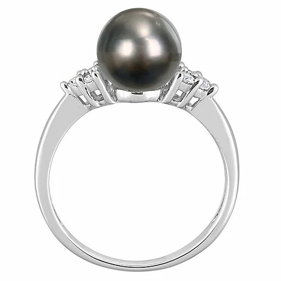 Stella Grace Sterling Silver Tahitian Cultured Pearl & 1/8 Carat T.W. Diamond Ring 3 Stella Grace Sterling Silver Tahitian Cultured Pearl & 1/8 Carat T.W. Diamond Ring - Image 3