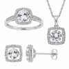 Stella Grace 10k White Gold Lab-Created White Sapphire & 1/3 Ct. T.W. Diamond Halo Earrings Pendant & Ring Set