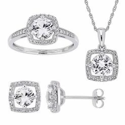 Stella Grace 10k White Gold Lab-Created White Sapphire & 1/3 Ct. T.W. Diamond Halo Earrings Pendant & Ring Set