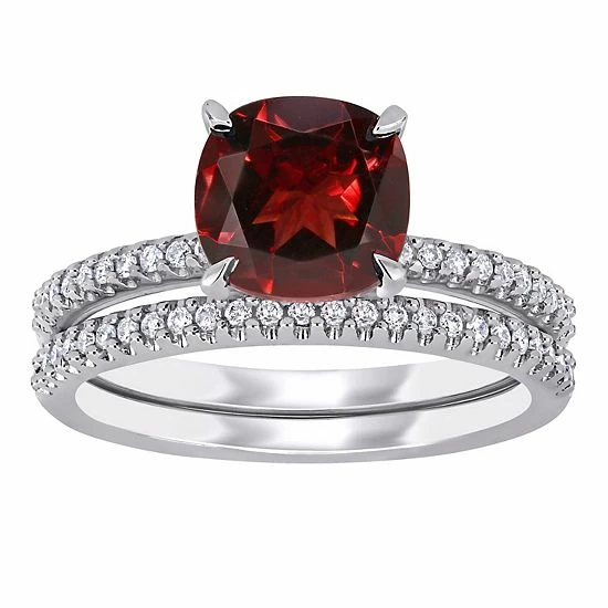 Stella Grace 14k White Gold Garnet & 1/4 Carat T.W. Diamond Engagement Ring Set 1 Stella Grace 14k White Gold Garnet & 1/4 Carat T.W. Diamond Engagement Ring Set