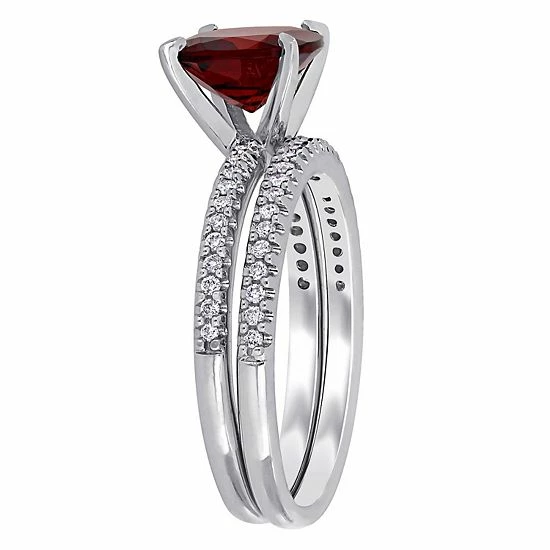 Stella Grace 14k White Gold Garnet & 1/4 Carat T.W. Diamond Engagement Ring Set 2 Stella Grace 14k White Gold Garnet & 1/4 Carat T.W. Diamond Engagement Ring Set - Image 2