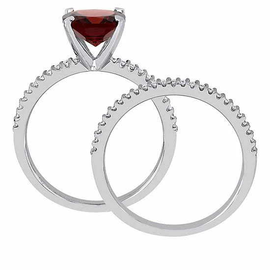 Stella Grace 14k White Gold Garnet & 1/4 Carat T.W. Diamond Engagement Ring Set 3 Stella Grace 14k White Gold Garnet & 1/4 Carat T.W. Diamond Engagement Ring Set - Image 3