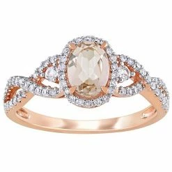Stella Grace 10k Rose Gold Morganite, White Sapphire & 1/3 Carat T.W. Diamond Halo Ring