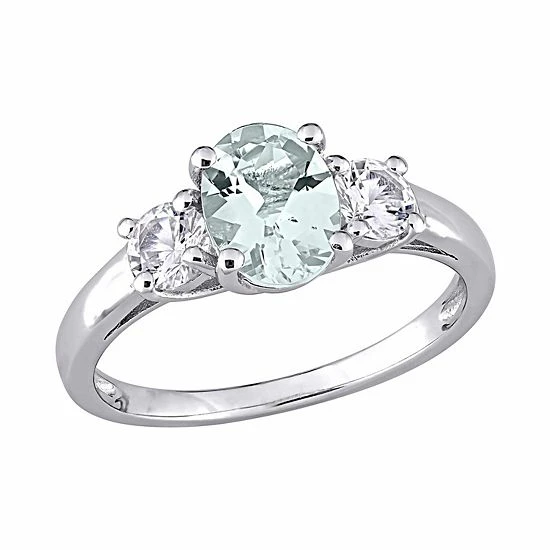 Stella Grace Sterling Silver Aquamarine And Lab-Created White Sapphire 3-Stone Ring 1 Stella Grace Sterling Silver Aquamarine And Lab-Created White Sapphire 3-Stone Ring