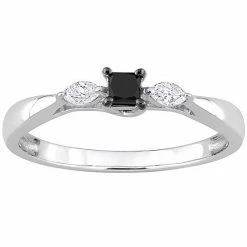 Stella Grace 10k White Gold 1/4 Carat T.W. Black & White Diamond 3-Stone Engagement Ring