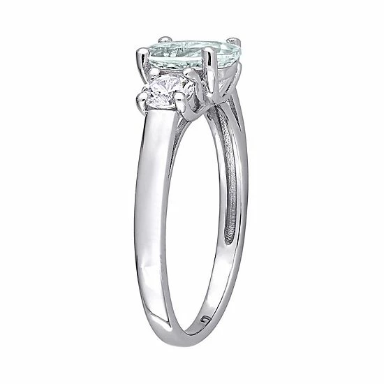 Stella Grace Sterling Silver Aquamarine And Lab-Created White Sapphire 3-Stone Ring 2 Stella Grace Sterling Silver Aquamarine And Lab-Created White Sapphire 3-Stone Ring - Image 2