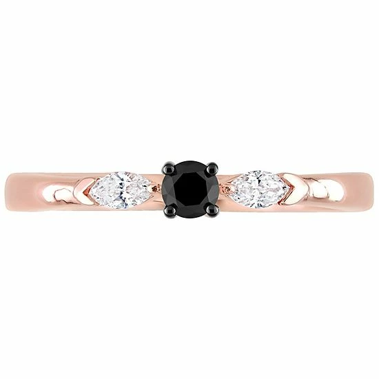 Stella Grace 10k Rose Gold 1/4 Carat T.W. Black & White Diamond 3-Stone Engagement Ring 4 Stella Grace 10k Rose Gold 1/4 Carat T.W. Black & White Diamond 3-Stone Engagement Ring - Image 4