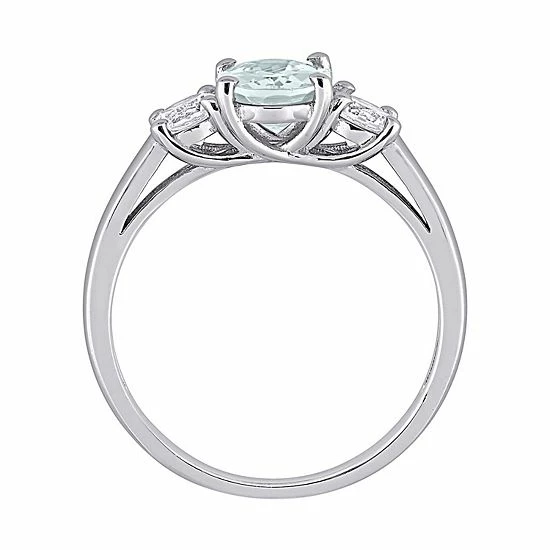 Stella Grace Sterling Silver Aquamarine And Lab-Created White Sapphire 3-Stone Ring 3 Stella Grace Sterling Silver Aquamarine And Lab-Created White Sapphire 3-Stone Ring - Image 3