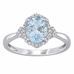 Stella Grace 10k White Gold Aquamarine & 1/8 Carat T.W. Diamond Halo Ring