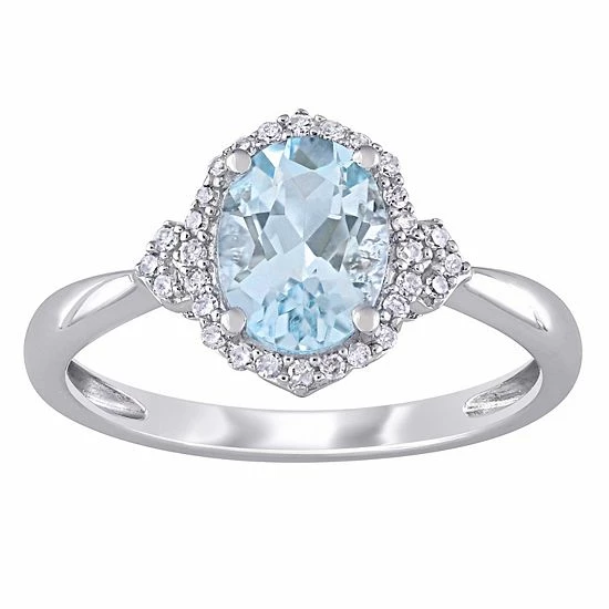 Stella Grace 10k White Gold Aquamarine & 1/8 Carat T.W. Diamond Halo Ring 1 Stella Grace 10k White Gold Aquamarine & 1/8 Carat T.W. Diamond Halo Ring