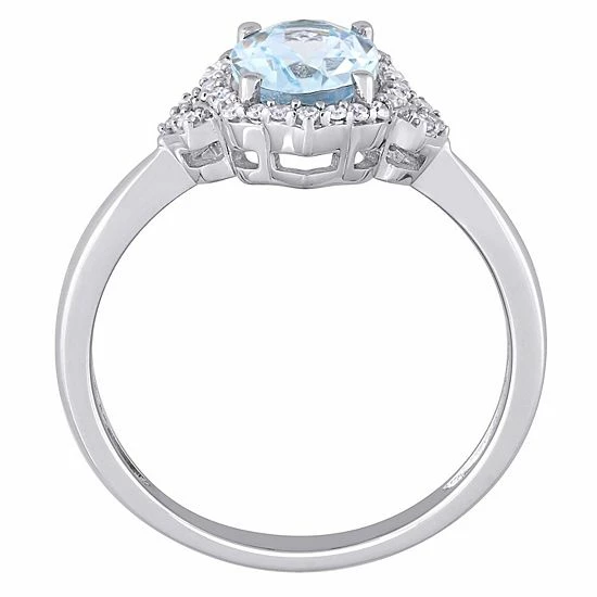 Stella Grace 10k White Gold Aquamarine & 1/8 Carat T.W. Diamond Halo Ring 3 Stella Grace 10k White Gold Aquamarine & 1/8 Carat T.W. Diamond Halo Ring - Image 3