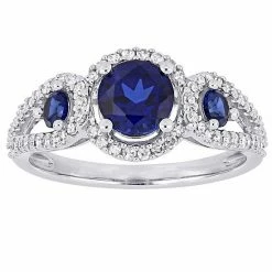 Stella Grace 10k White Gold 1/3 Carat T.W. Diamond & Lab-Created Sapphire Halo Ring
