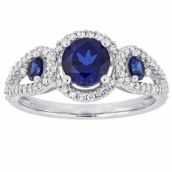 Stella Grace 10k White Gold 1/3 Carat T.W. Diamond & Lab-Created Sapphire Halo Ring 1 Stella Grace 10k White Gold 1/3 Carat T.W. Diamond & Lab-Created Sapphire Halo Ring