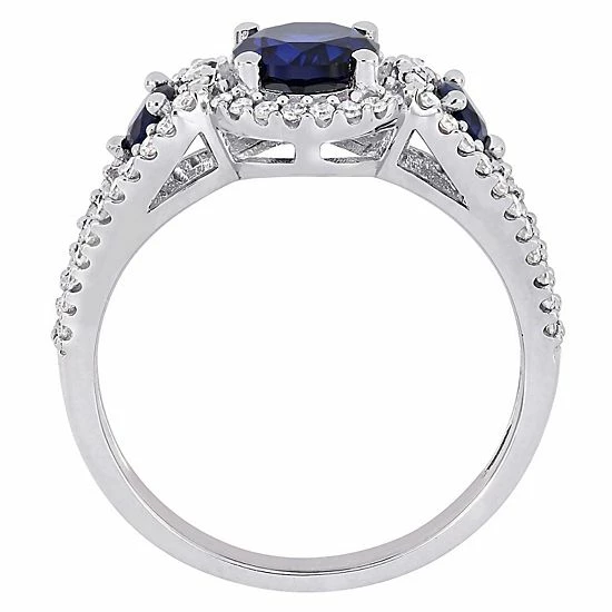 Stella Grace 10k White Gold 1/3 Carat T.W. Diamond & Lab-Created Sapphire Halo Ring 3 Stella Grace 10k White Gold 1/3 Carat T.W. Diamond & Lab-Created Sapphire Halo Ring - Image 3