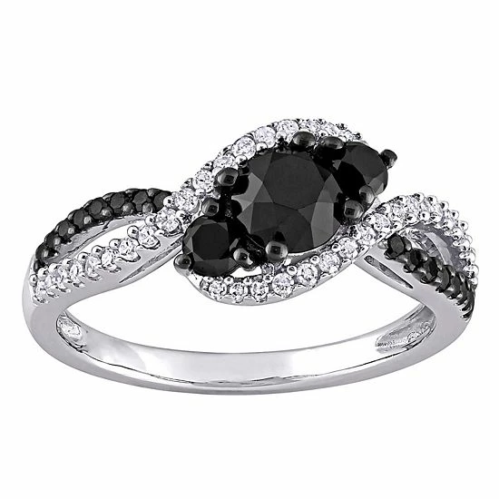 Stella Grace 10k White Gold 1 Carat T.W. Black & White Diamond 3-Stone Ring 1 Stella Grace 10k White Gold 1 Carat T.W. Black & White Diamond 3-Stone Ring