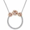 Stella Grace Two-Tone Sterling Silver Lab-Created White Sapphire Rose & Circle Pendant Necklace