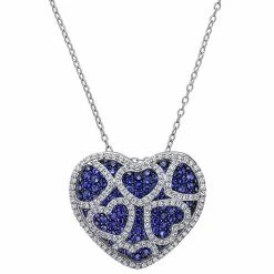 Stella Grace Sterling Silver Lab-Created Blue & White Sapphire Heart Pendant