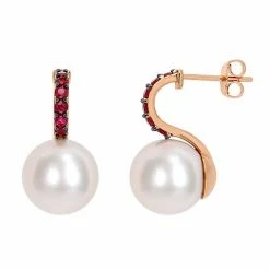 Stella Grace 10k Rose Gold Ruby & Freshwater Cultured Pearl Earrings