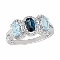 Stella Grace Sterling Sliver Blue Topaz & 1/5 Carat T.W. Halo Ring