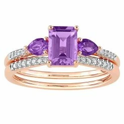 Stella Grace 10k Rose Gold Rose De France Amethyst, African Amethyst & 1/10 Carat T.W. Diamond Engagement Ring Set