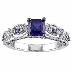 Stella Grace 10k White Gold Lab-Created Blue Sapphire & Diamond Accent Vintage Engagement Ring