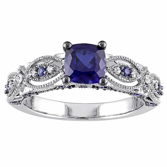 Stella Grace 10k White Gold Lab-Created Blue Sapphire & Diamond Accent Vintage Engagement Ring 1 Stella Grace 10k White Gold Lab-Created Blue Sapphire & Diamond Accent Vintage Engagement Ring