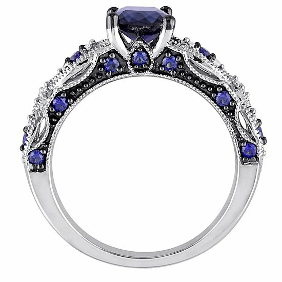Stella Grace 10k White Gold Lab-Created Blue Sapphire & Diamond Accent Vintage Engagement Ring 3 Stella Grace 10k White Gold Lab-Created Blue Sapphire & Diamond Accent Vintage Engagement Ring - Image 3