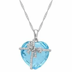Stella Grace 10k White Gold Blue Topaz & 1/8 Carat T.W. Diamond Heart Pendant Necklace