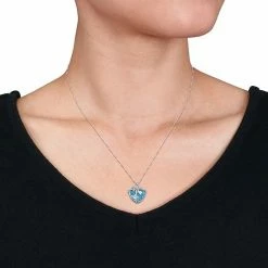 Stella Grace 10k White Gold Blue Topaz & 1/8 Carat T.W. Diamond Heart Pendant Necklace -Stella Grace Sales unnamed file 510