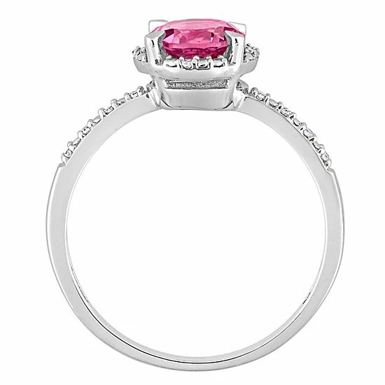 Stella Grace 10k White Gold Pink Topaz & Diamond Accent Halo Engagement Ring 3 Stella Grace 10k White Gold Pink Topaz & Diamond Accent Halo Engagement Ring - Image 3