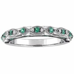 Stella Grace 10k White Gold Lab-Created Emerald & Diamond Accent Vintage Anniversary Band