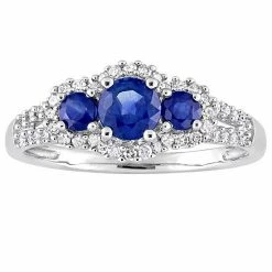 Stella Grace 10k White Gold Sapphire & 1/4 Carat T.W. Diamond Three Stone Ring