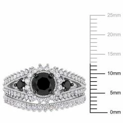 Stella Grace 10k White Gold 2 Carat T.W. Black & White Diamond Halo Engagement Ring Set -Stella Grace Sales unnamed file 5193