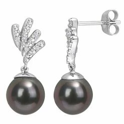 Stella Grace 10k White Gold Tahitian Cultured Pearl & Diamond Accent Drop Earrings