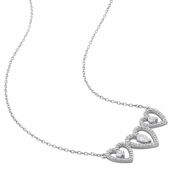 Stella Grace Sterling Silver White Topaz & 1/5 Ct. T.W Diamond Triple Heart Necklace 2 Stella Grace Sterling Silver White Topaz & 1/5 Ct. T.W Diamond Triple Heart Necklace - Image 2