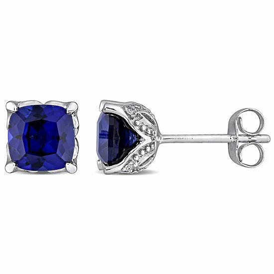 Stella Grace 10k White Gold Lab-Created Sapphire & Diamond Accent Stud Earrings 1 Stella Grace 10k White Gold Lab-Created Sapphire & Diamond Accent Stud Earrings