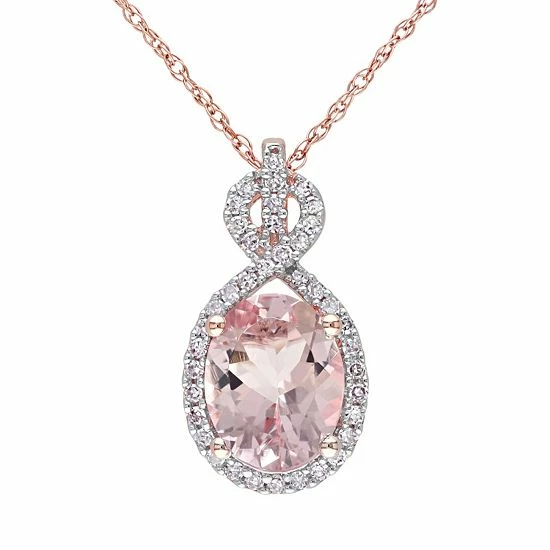 Stella Grace Morganite And 1/6 Carat T.W. Diamond 10k Rose Gold Pendant Necklace 1 Stella Grace Morganite And 1/6 Carat T.W. Diamond 10k Rose Gold Pendant Necklace