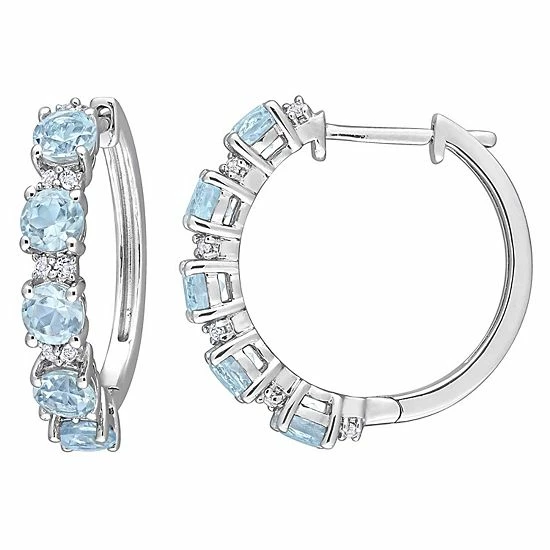 Stella Grace Sterling Silver Sky Blue Topaz & White Topaz Hoop Earrings 1 Stella Grace Sterling Silver Sky Blue Topaz & White Topaz Hoop Earrings