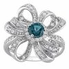 Stella Grace Sterling Silver London Blue Topaz & White Topaz Flower Cocktail Ring