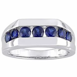 Stella Grace Men's Sterling Silver Lab-Created Blue Sapphire Channel Set Ring